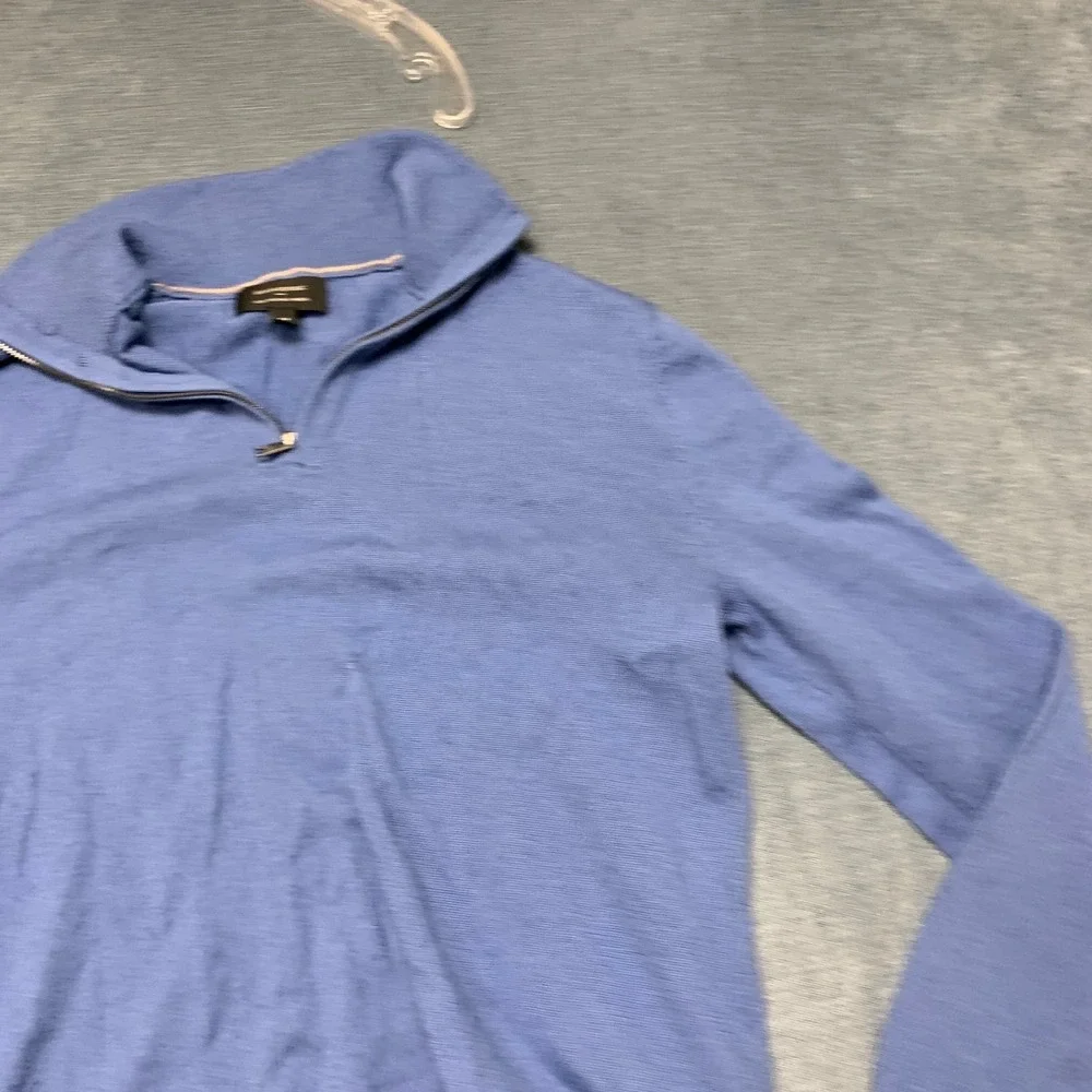 Banana Republic Sweater Mens Medium Blue Quarter Zip Mock Neck Ribbed Hem Winter